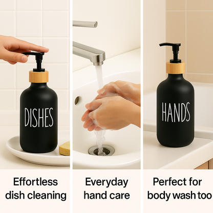 BambuSet™ – Refillable Soap & Lotion Bottles with Bamboo Tray 500ml