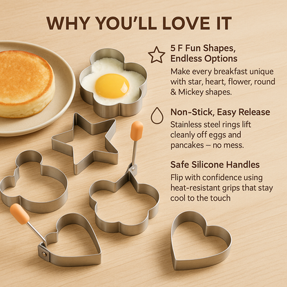 EggCraft™ – Stainless Steel Egg & Pancake Ring Set (5pcs)