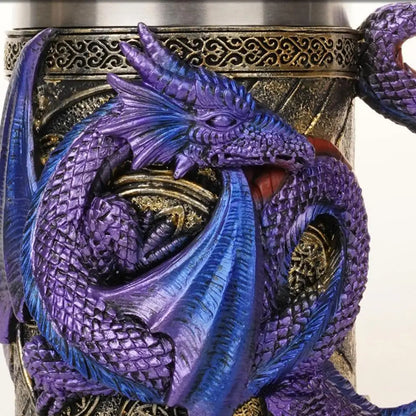 Retro Dragon Resin Stainless Steel Beer Mug Skull Knight Tankard Halloween Coffee Cup Creative Viking Tea Mug Pub Bar Decoration