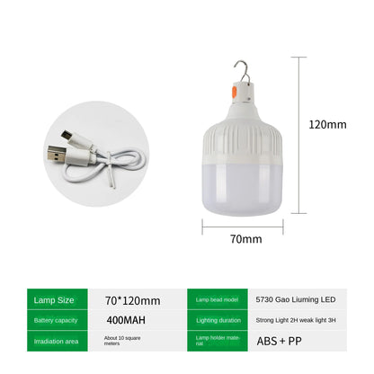 60W USB Rechargeable LED Bulbs Portable High Brightness Outdoor Camping Fishing Hanging Tent Lantern Emergency Night Lights