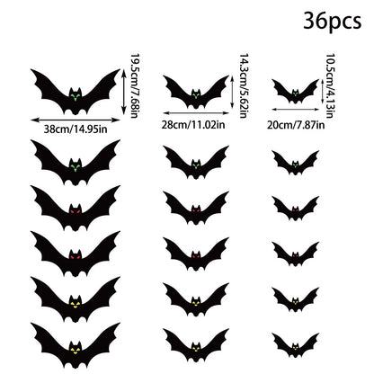 18/36pcs Black Halloween Bat Garland String Hanging Decoration Haunted House Horror Props Halloween Themed Party Decorations
