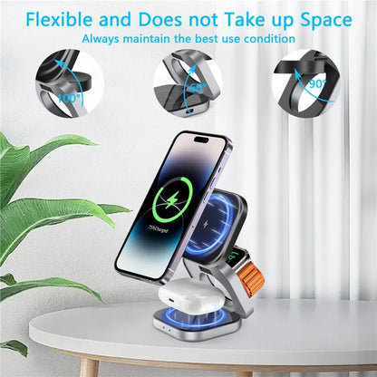3 In 1 Foldable Magnetic Wireless Charger Stand For iPhone 16 15 14 Samsung IWatch AirPods 3/2 Station Dock Fast Charging Holder