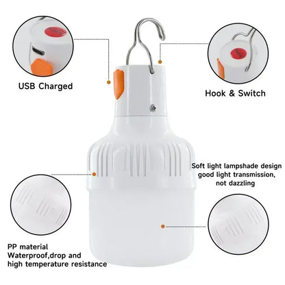 60W USB Rechargeable LED Bulbs Portable High Brightness Outdoor Camping Fishing Hanging Tent Lantern Emergency Night Lights