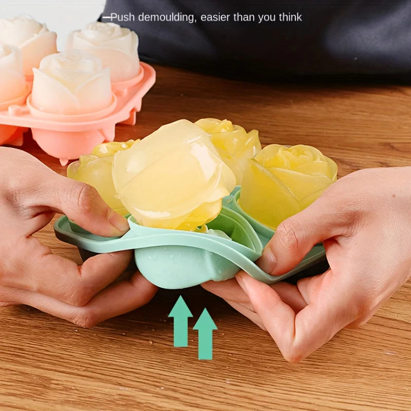 1/2pcs Elegant Rose Shaped Ice Cube Mold Reusable Food Grade Silicone IceTray Ice Ball Mold for Effortless Dessert Summer Drinks