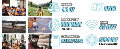 4K HD Mini Vlog Camera with WiFi Wireless Portable Action Body Cam for Sports Travel Photography Pocket Sized Video Recorder
