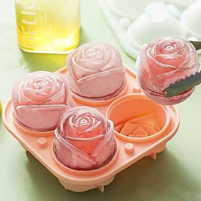1/2pcs Elegant Rose Shaped Ice Cube Mold Reusable Food Grade Silicone IceTray Ice Ball Mold for Effortless Dessert Summer Drinks