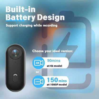 4K HD Mini Vlog Camera with WiFi Wireless Portable Action Body Cam for Sports Travel Photography Pocket Sized Video Recorder