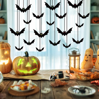 18/36pcs Black Halloween Bat Garland String Hanging Decoration Haunted House Horror Props Halloween Themed Party Decorations