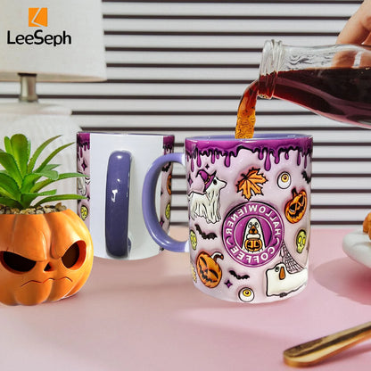 Leeseph Halloween Mug, Trick or Treat Halloween Pumpkin Cute Ghost Ceramic Coffee Mug, Coffee Lover Halloween Decor Gift