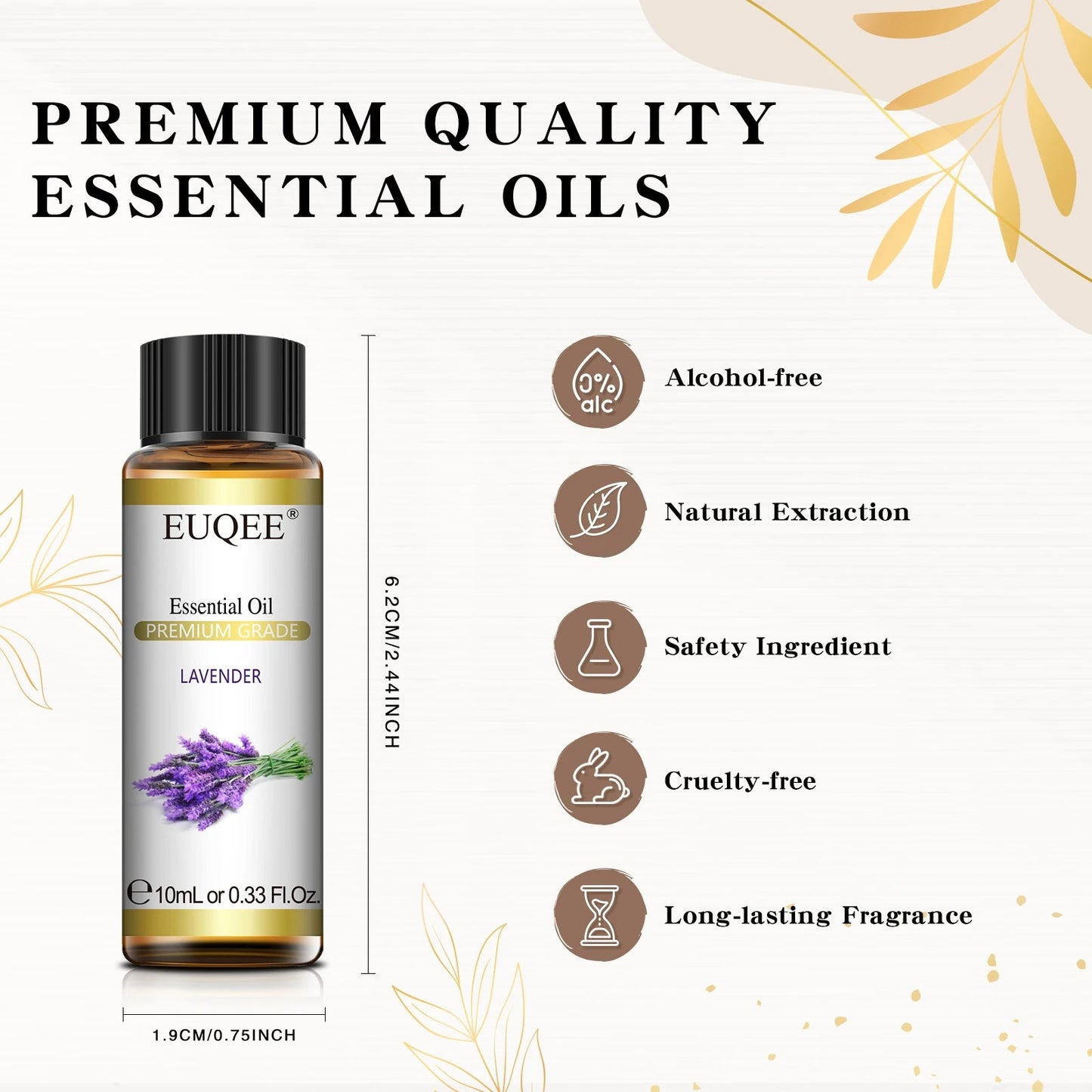 EUQEE 10ml Pure Natural Essential Oil Lavender Jasmine Eucalyptus Vanilla Sandalwood Sweet Orange Lemon Oregano Neroli Fragrance - aqcollective