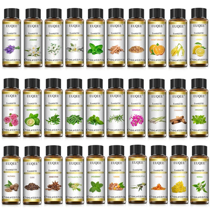 EUQEE 10ml Pure Natural Essential Oil Lavender Jasmine Eucalyptus Vanilla Sandalwood Sweet Orange Lemon Oregano Neroli Fragrance - aqcollective