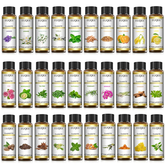 EUQEE 10ml Pure Natural Essential Oil Lavender Jasmine Eucalyptus Vanilla Sandalwood Sweet Orange Lemon Oregano Neroli Fragrance - aqcollective