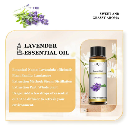 EUQEE 10ml Pure Natural Essential Oil Lavender Jasmine Eucalyptus Vanilla Sandalwood Sweet Orange Lemon Oregano Neroli Fragrance - aqcollective
