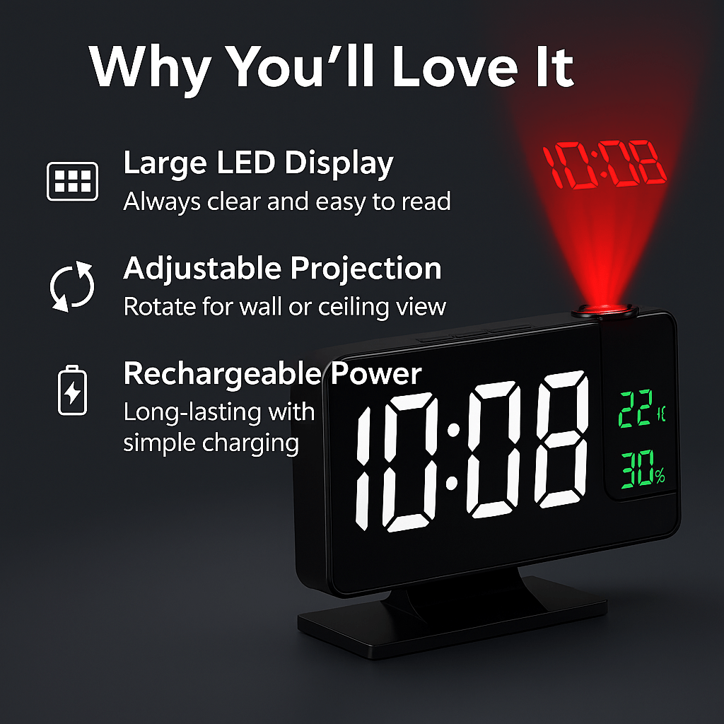 GlowCast™ – Projection Digital Alarm Clock with Temperature & Humidity Display - aqcollective