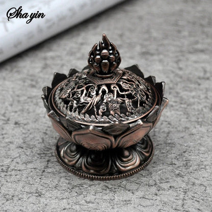 Lotus Flower Incense Burner Buddhism Buddha Holder Brass Mini Sandalwood Censer Incense Metal Craft Home Decoration - aqcollective