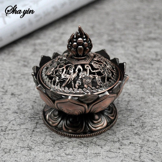 Lotus Flower Incense Burner Buddhism Buddha Holder Brass Mini Sandalwood Censer Incense Metal Craft Home Decoration - aqcollective