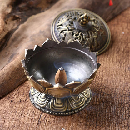 Lotus Flower Incense Burner Buddhism Buddha Holder Brass Mini Sandalwood Censer Incense Metal Craft Home Decoration - aqcollective