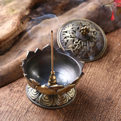 Lotus Flower Incense Burner Buddhism Buddha Holder Brass Mini Sandalwood Censer Incense Metal Craft Home Decoration - aqcollective
