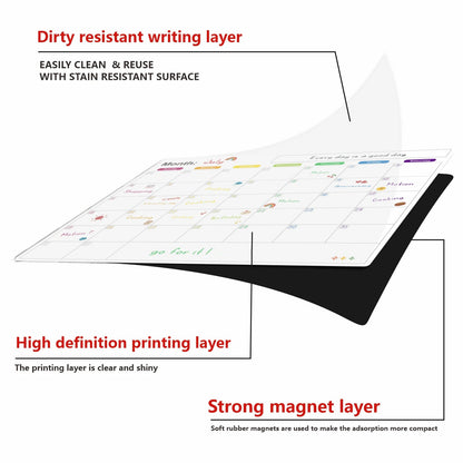 Magnetic Calendar For Fridge Monthly Weekly Planner Calendar Table Dry Erase Whiteboard With Pen Fridge Sticker Message Board - aqcollective