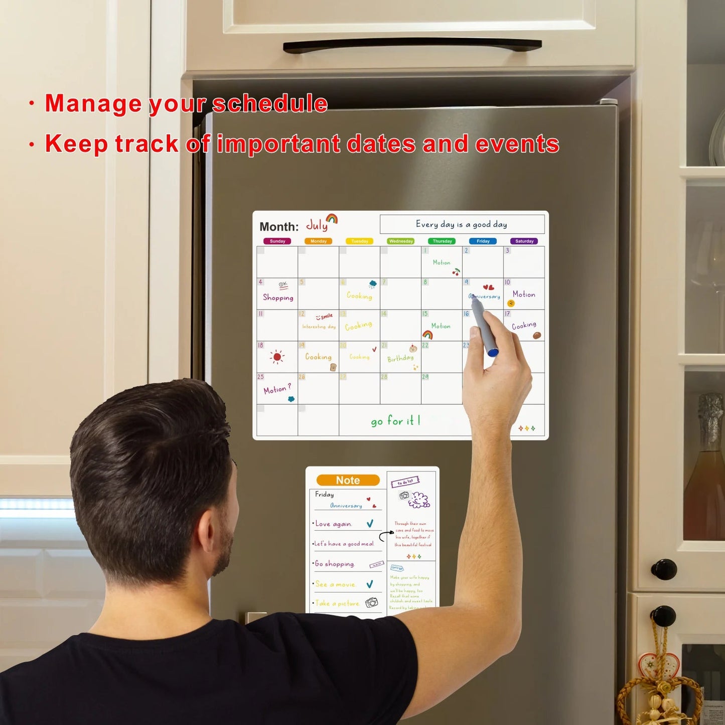 Magnetic Calendar For Fridge Monthly Weekly Planner Calendar Table Dry Erase Whiteboard With Pen Fridge Sticker Message Board - aqcollective