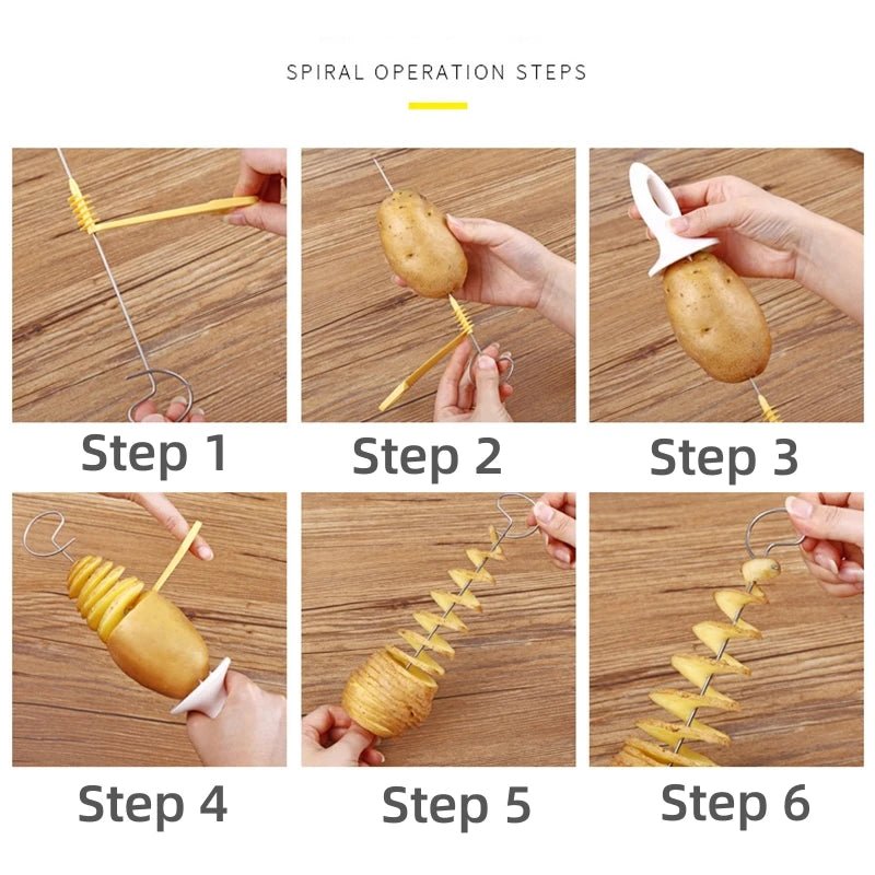 Spiral Potato Cutter Twisted Slice Potato Tower Whirlwind Potato Cut Diy Creative Fruit And Vegetable Spiral Slicer For Kitchen - aqcollective